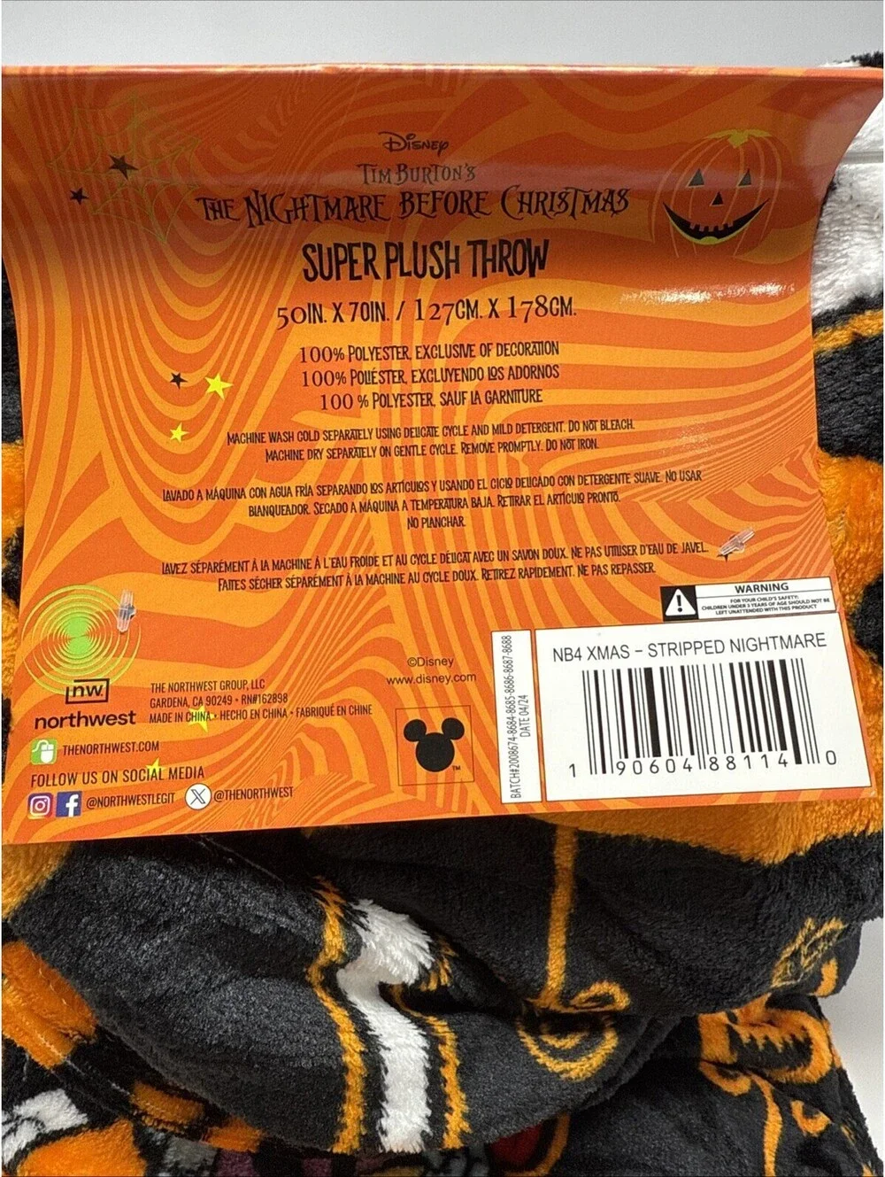 Jack Skellington Halloween Disney Soft Blanket Super Plush Throw